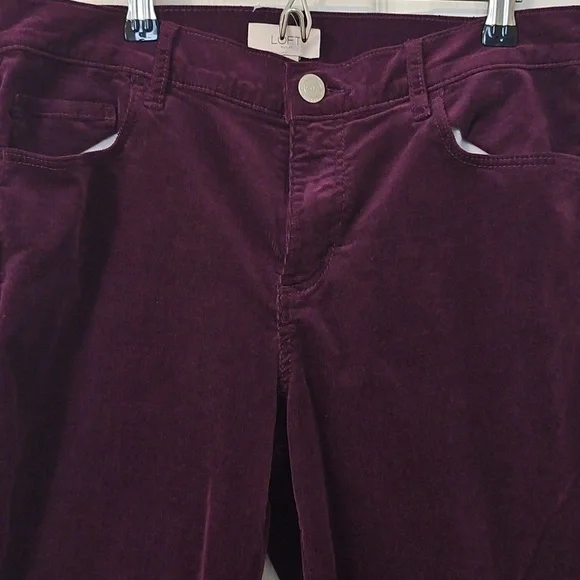 LOFT Burgundy 5 Pocket Corduroy Straight Leg - Picture 2 of 5